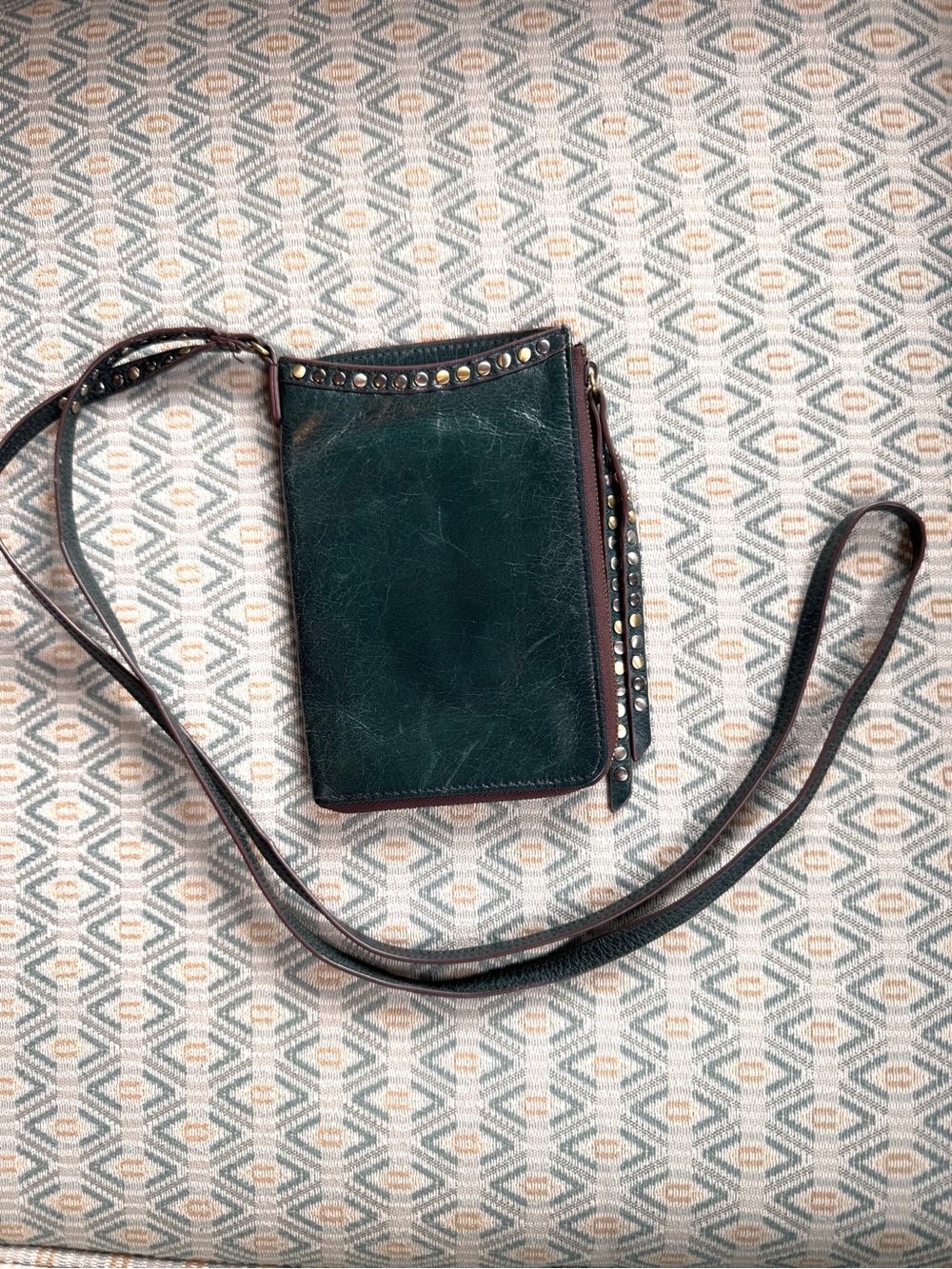 HOBO Moxie Crossbody Wallet Phone Case in Pine Green Studded